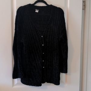 Black Chenille V-neck Sweater